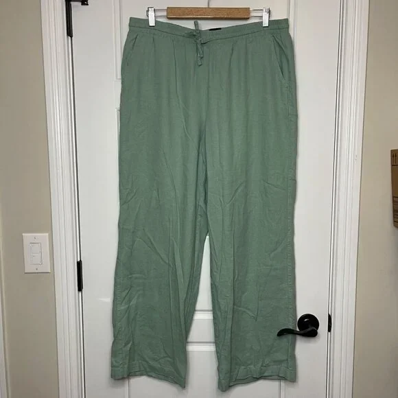 GAP Wide Leg Pants Women's Large Green‎ Pull On Style Linen Rayon Blend Relaxed - Picture 2 of 10